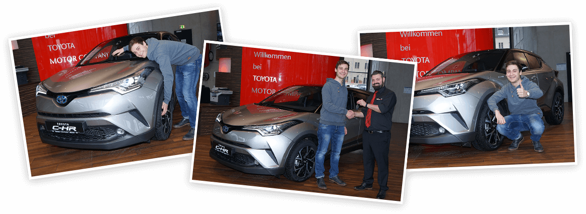 Gewinner Luckas Buschmann nimmt seinen Toyota C-HR entgegen