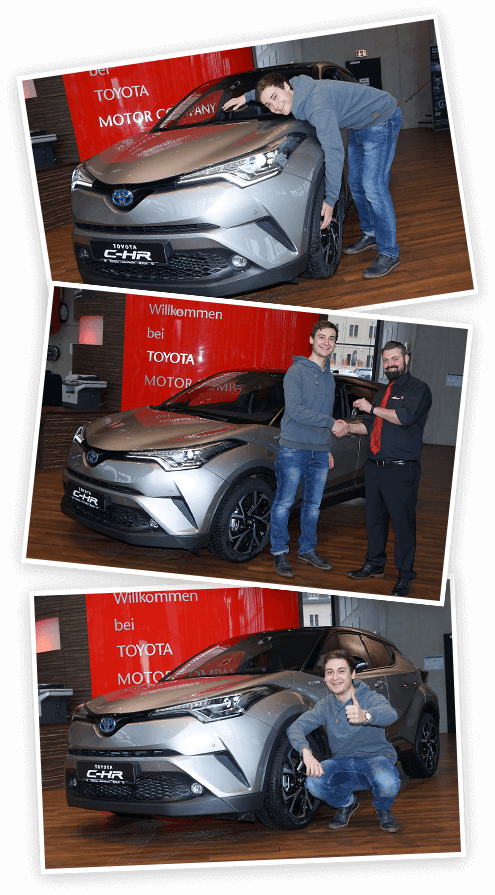Gewinner Luckas Buschmann nimmt seinen Toyota C-HR entgegen